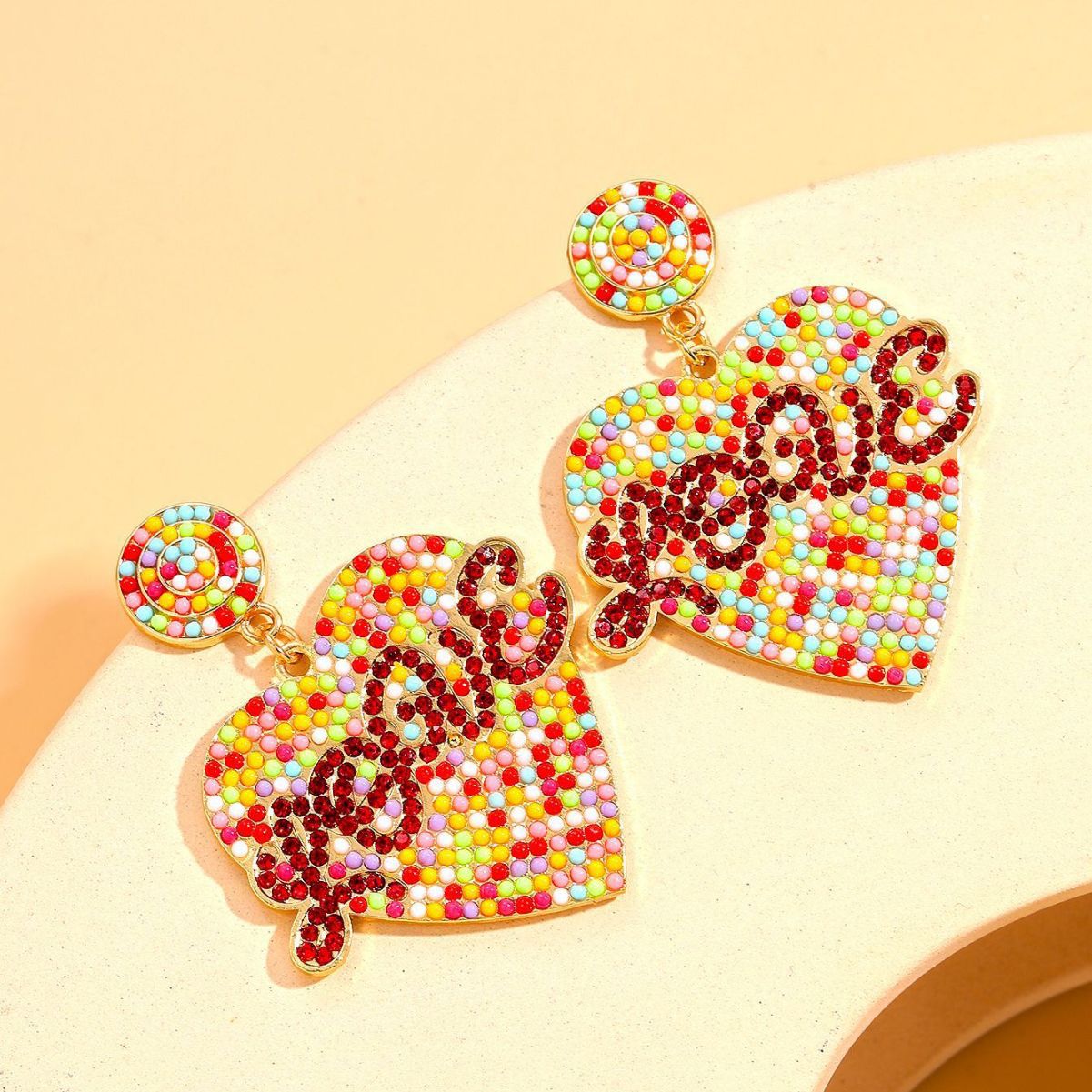 Wholesale Valentine's Day Earrings Bohemian Rice Beads LOVE Love Alloy Earrings