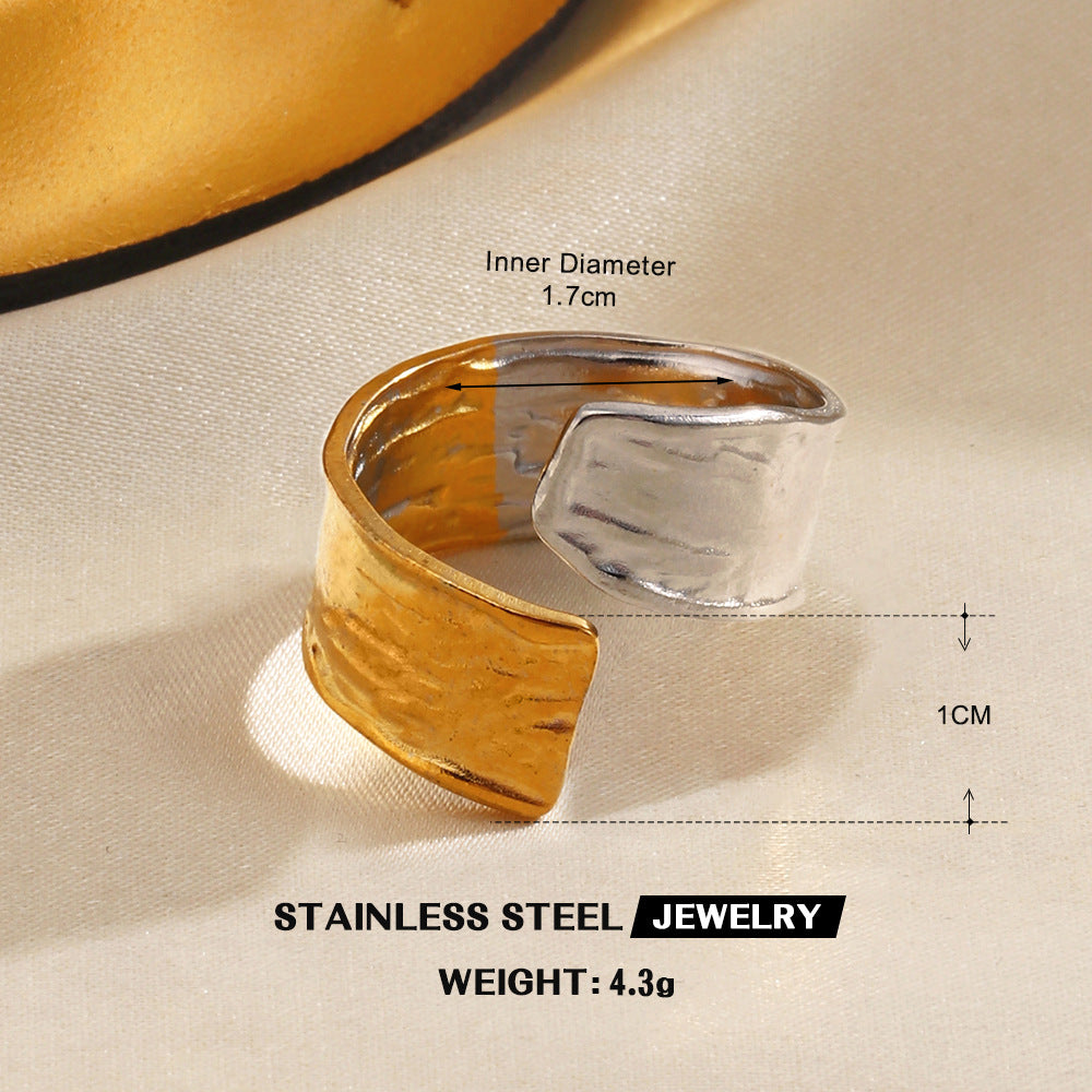 Wholesale Stylish Stainless Steel Star Ring for Women - Retro Geometric Design,  Gold and Steel Color,  Everyday Fashion Accessory