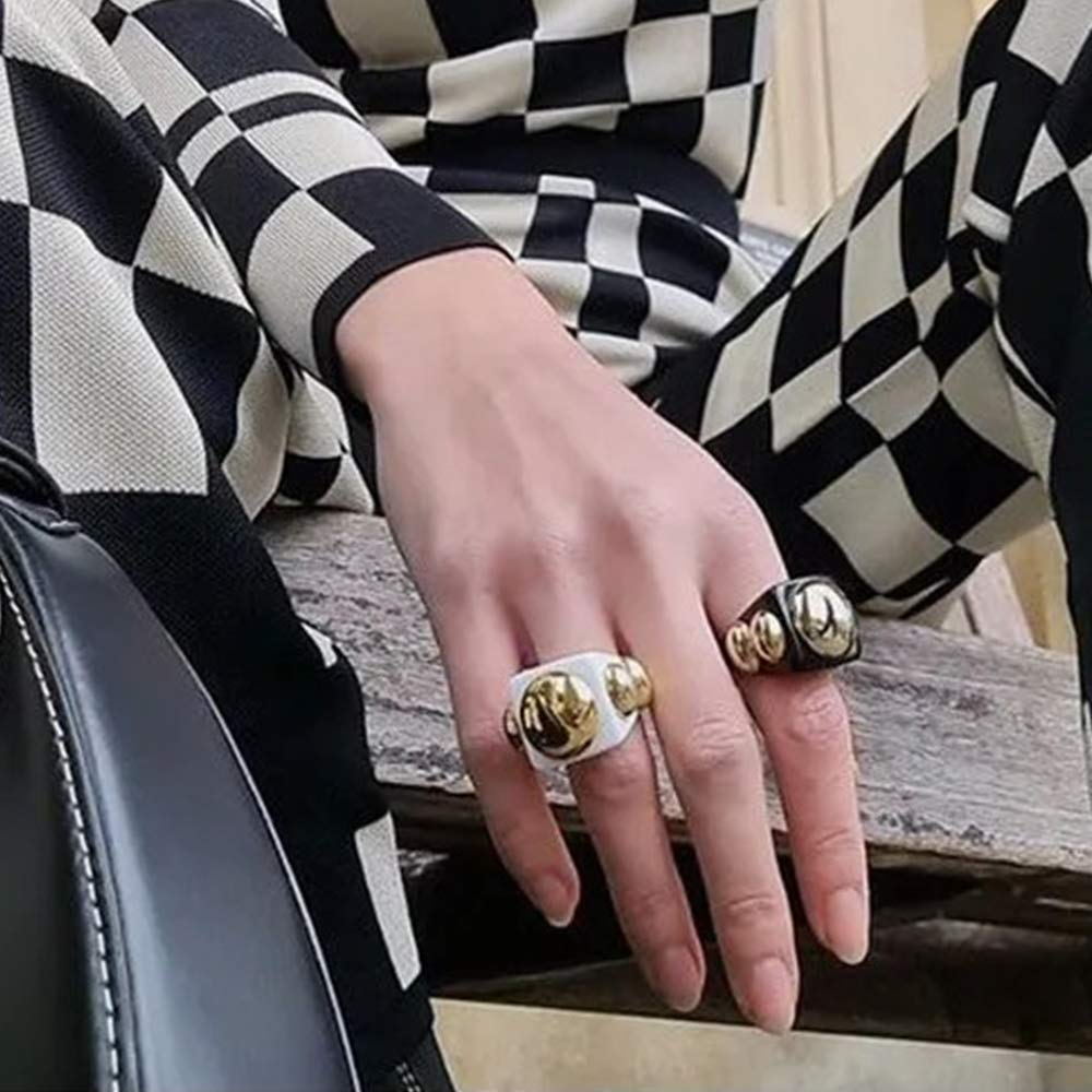 Wholesale resin ring golden diamond candy color geometric  ring