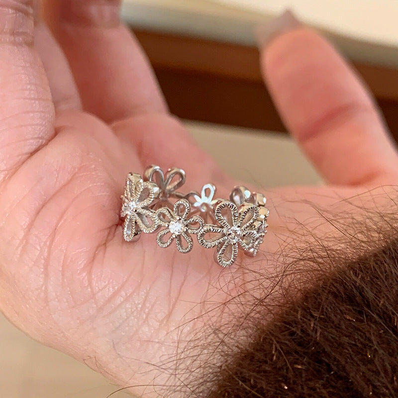 Wholesale High-grade Lace Hollow Flower Ring for Women' s Niche Unique and Exquisite Fashion Commuter All-match Ring Ring