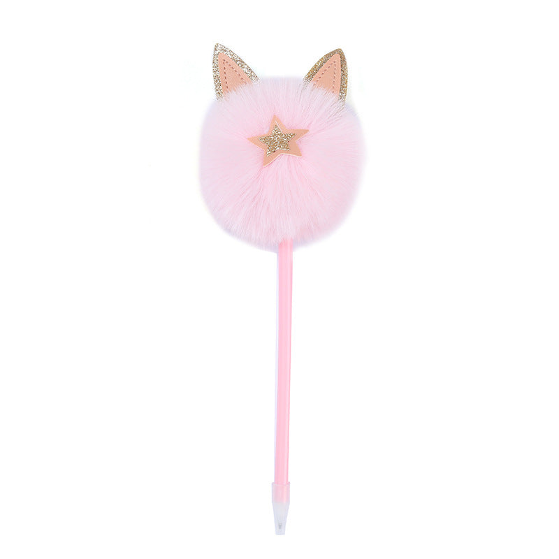 Wholesale Pink cat ear ball pen student cute plush ballpoint pen