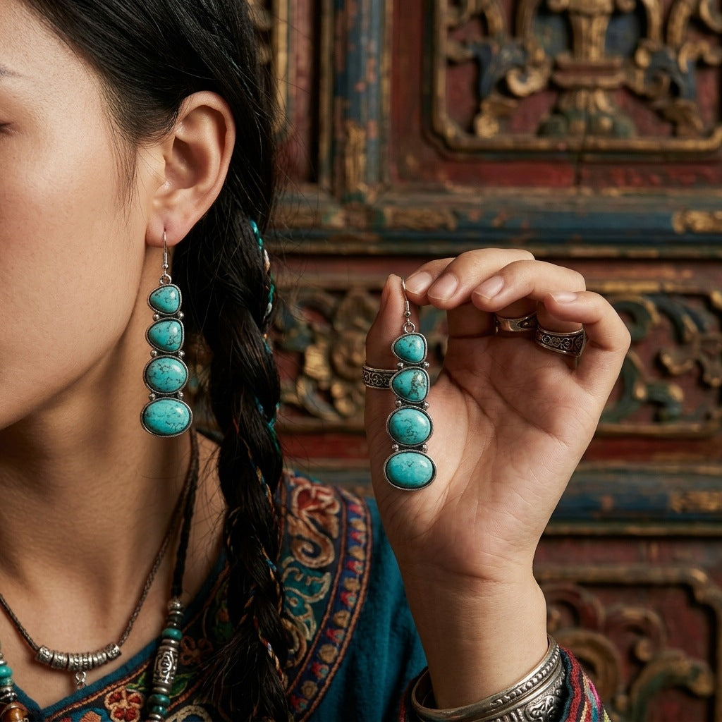 Wholesale Bohemian Vintage Tassel Earrings Geometric Zinc Alloy Electroplated Party Wear Jewelry