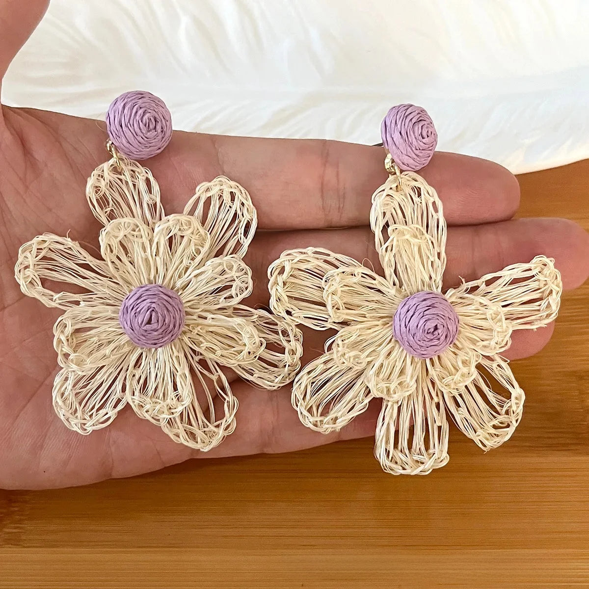 Wholesale Bohemian Handmade Woven Flower Earrings