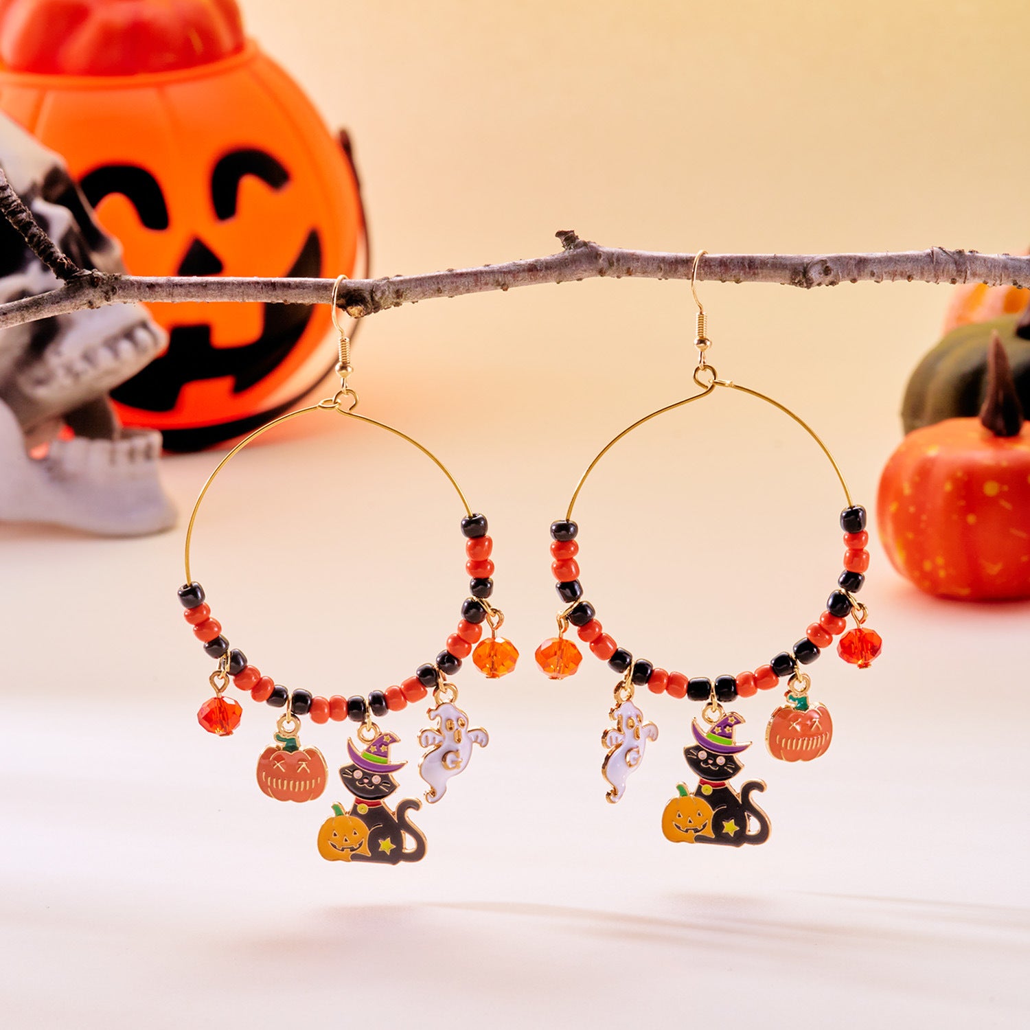 Wholesale  Halloween Earrings Spider Pumpkin Ghost Crystal Rice Bead Earrings