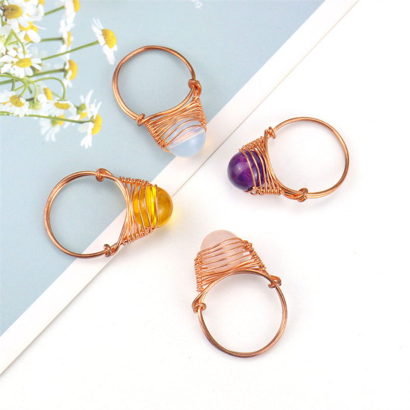 Wholesale hand-woven red agate bead ring