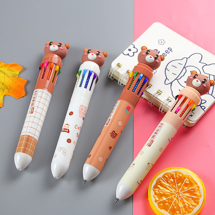 Wholesale Cartoon Bear Ten Colors Cute Writing Stationery Color Press Ballpoint Pen ACC-PN-Liuj002