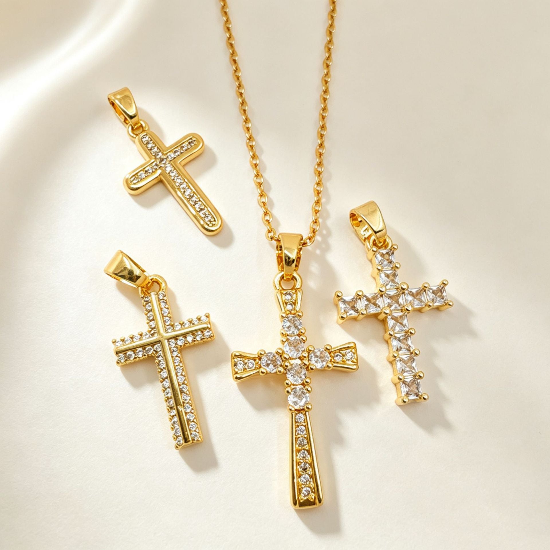 Wholesale Light Luxury Design Copper Gold Plated Micro Inlaid Zircon Cross Necklace