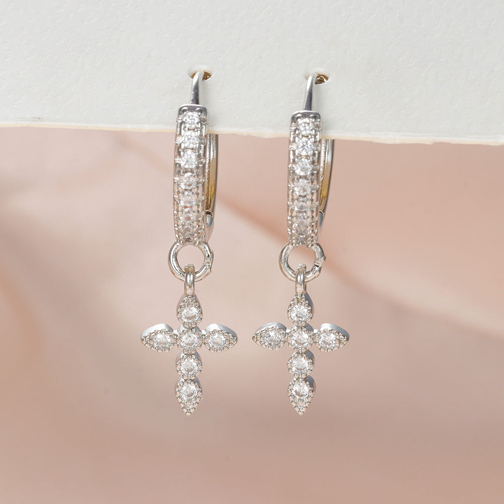 Wholesale Gold Plated Water Drop Cross Zircon Earrings Trendy Party Jewelry
