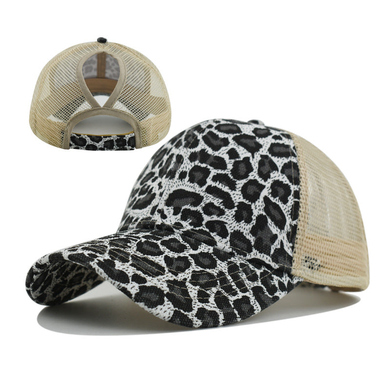 Wholesale Stylish Leopard Print Baseball Cap with Ponytail Hole,  Women' s Mesh Adjustable Hat