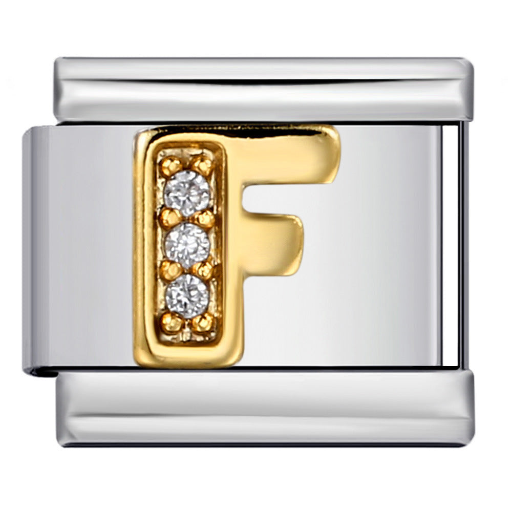 Wholesale  Italian module  stainless steel with diamond letters DIY bracelet