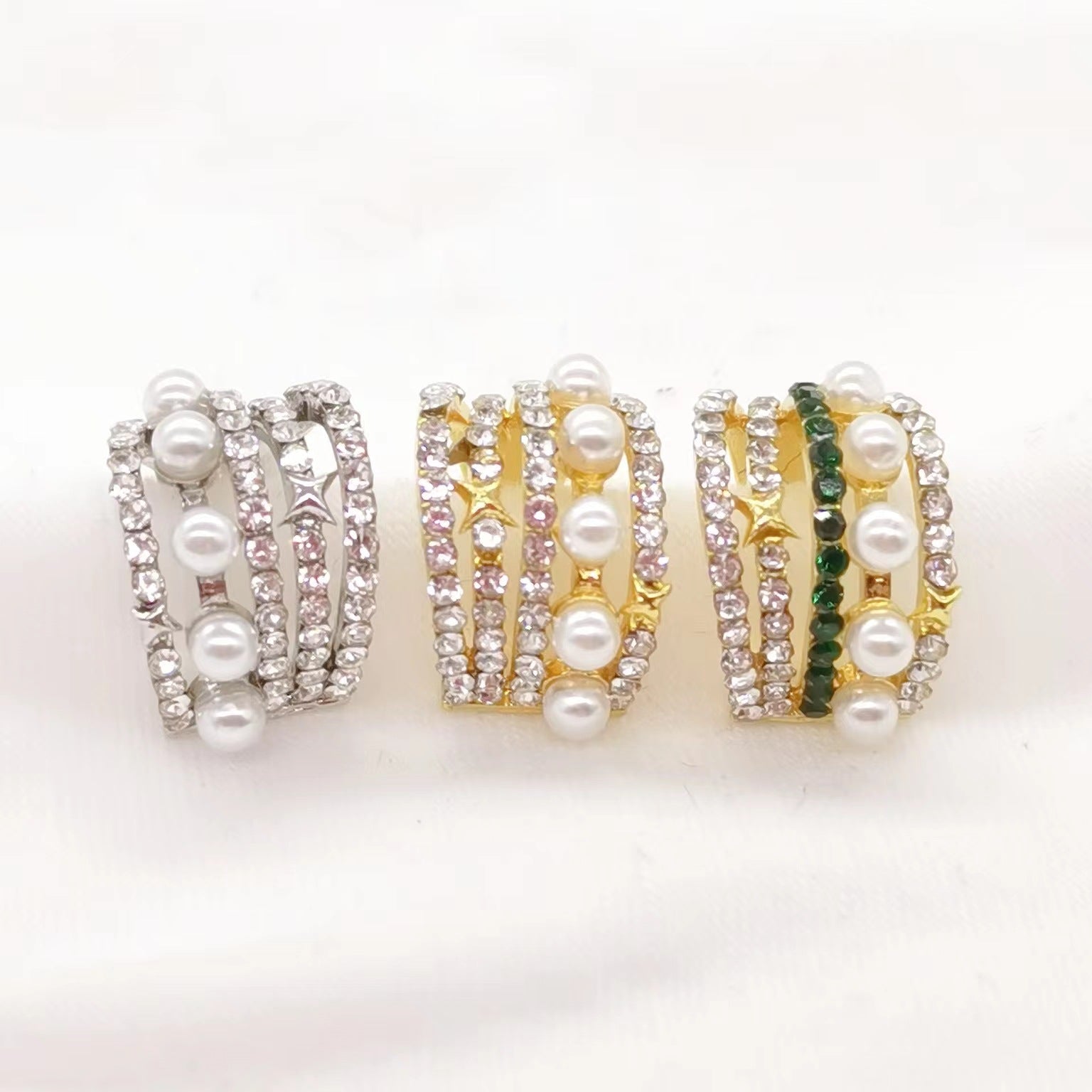 Wholesale Multi-layered Multi-circle Zircon Pearl Ear Cuff Earrings Pearl Earrings ACC-ES-YunJin001