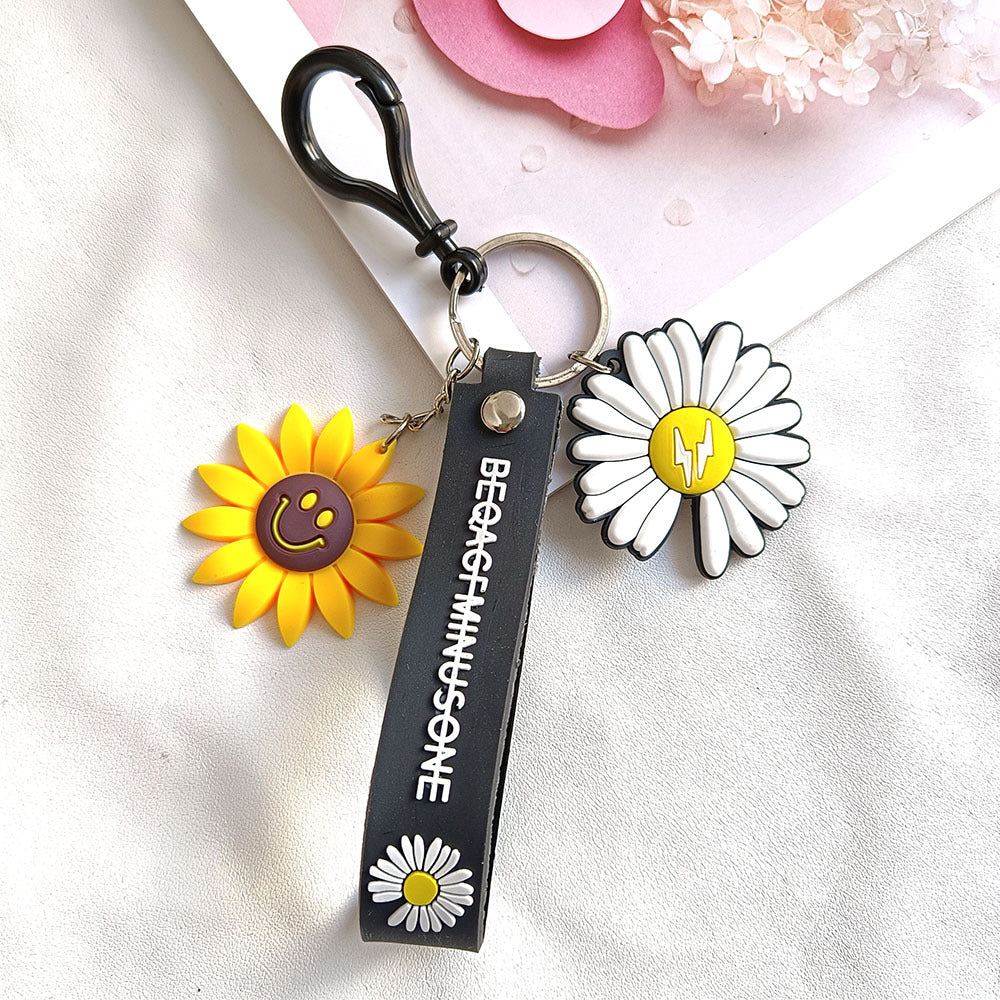 Wholesale Small Daisy Keychain Creative Sunflower Bag Hanging Silicone Lanyard Keychain ACC-KC-YCY002