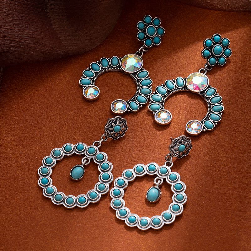 Wholesale Hollow turquoise flower earrings bohemian ear jewelry