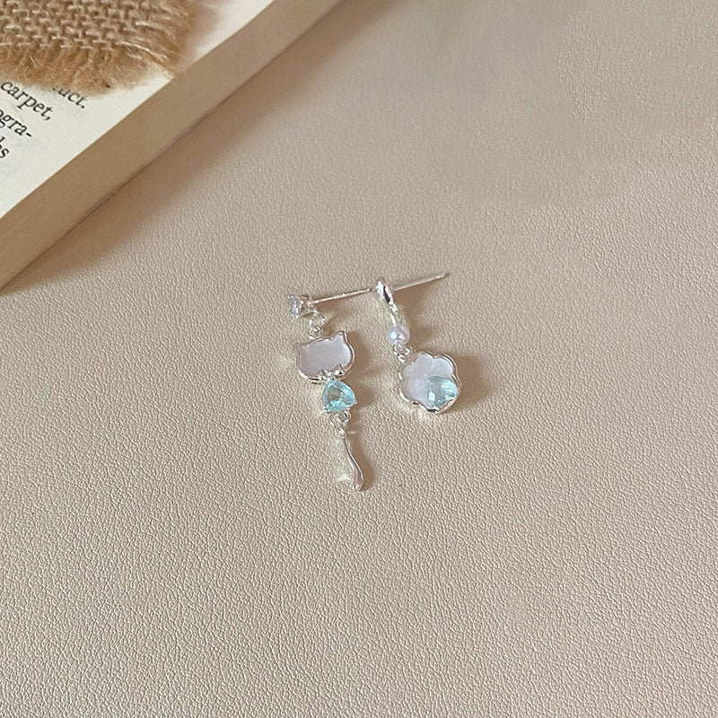 Wholesale Korean Style Pink Cherry Blossom Cat Earrings Alloy Electroplated Boutique Resale
