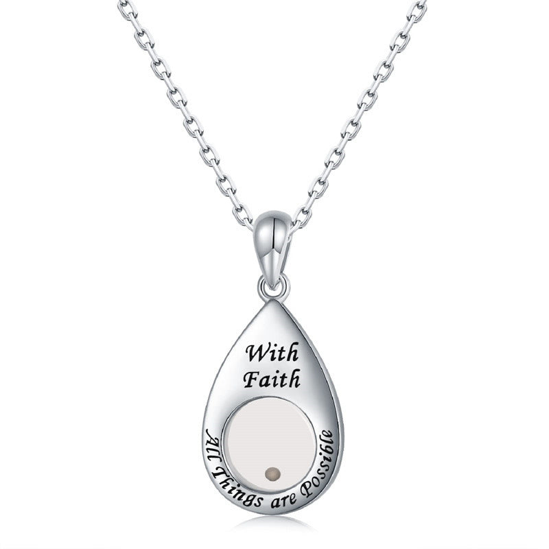 Wholesale drop-shaped cross teardrop mustard seed stainless steel necklace