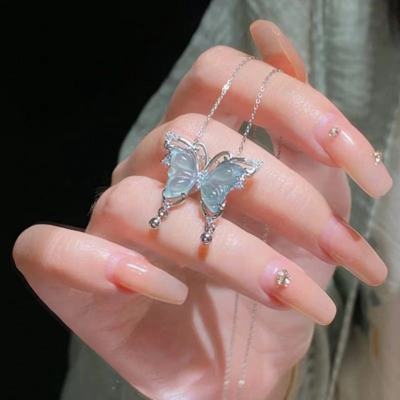 Wholesale Light Green Hollow Butterfly Pendant Necklace