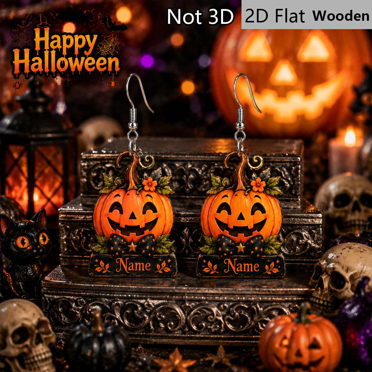 Wholesale Chic Wooden  Earrings Pumpkin Bow Flower Party Jewelry Accessory For Boutique Resale