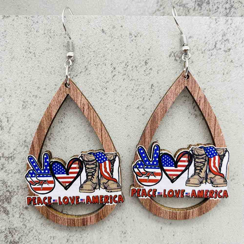 Wholesale American Independence Day Five Pointed Star Wooden Earrings ACC-ES-CY020