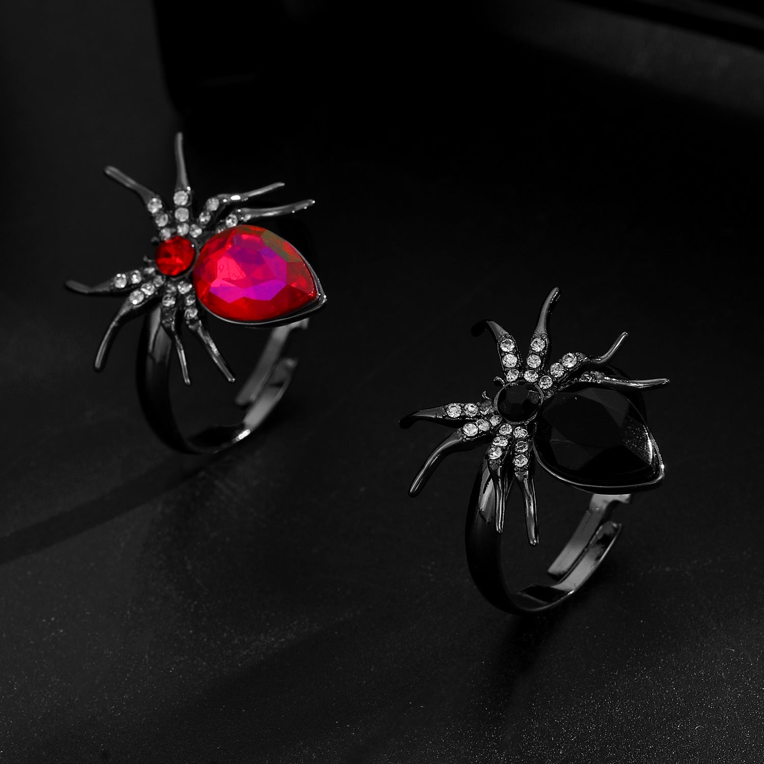 Wholesale   Rhinestone Adjustable Open Ring,  Copper,  Gun Black - Fashion Jewelry Accessory