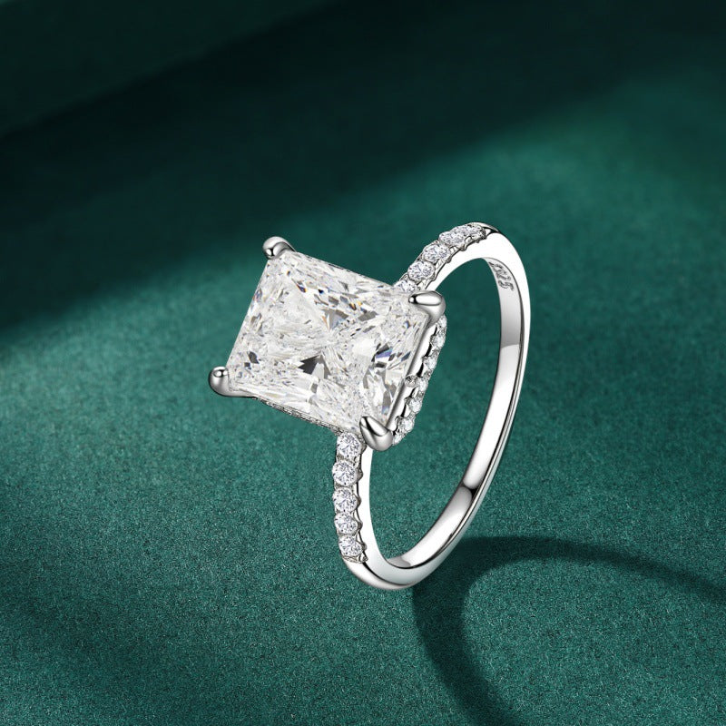 Wholesale square four claw inlaid S925 sterling silver zircon ring