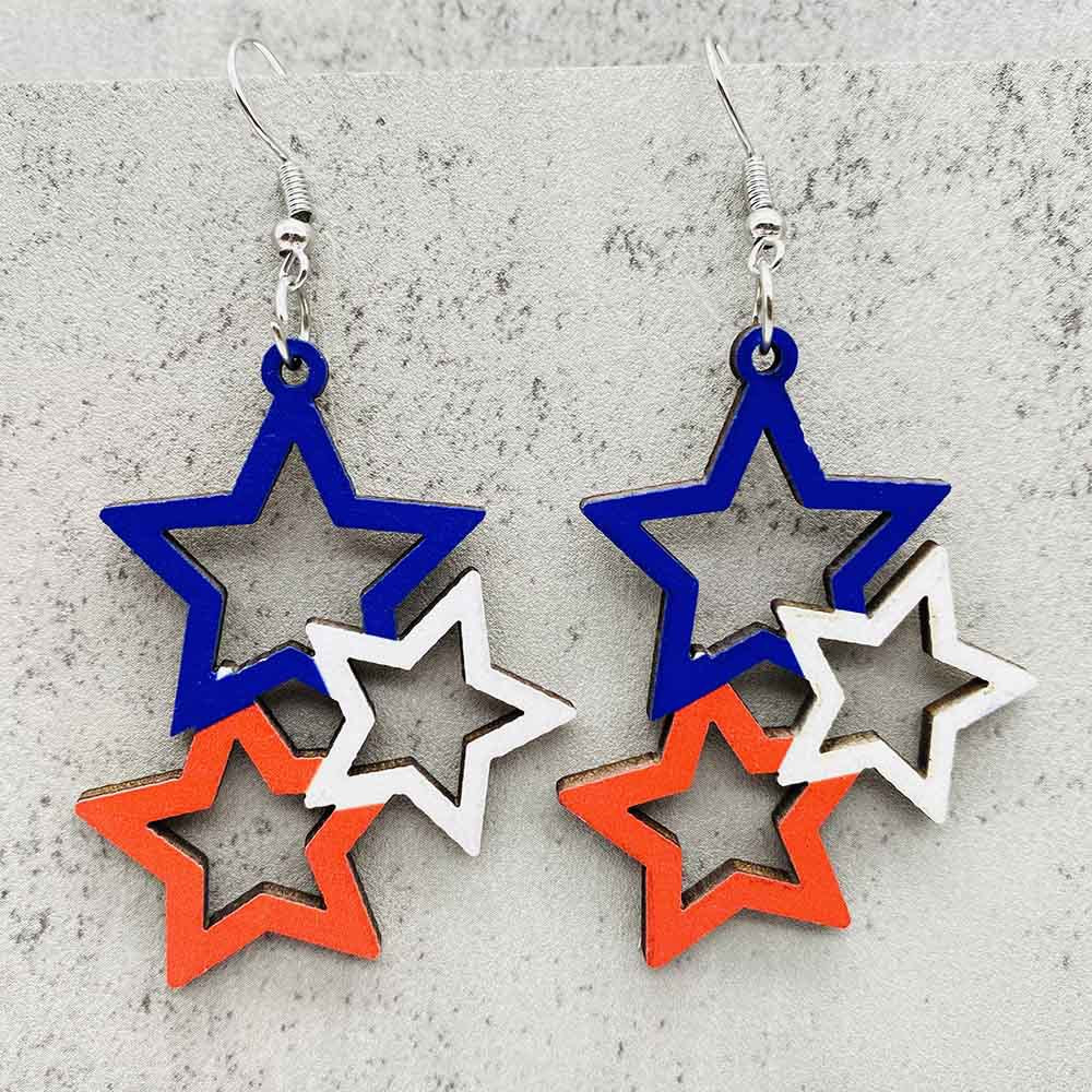 Wholesale American Independence Day Five Pointed Star Wooden Earrings ACC-ES-CY020