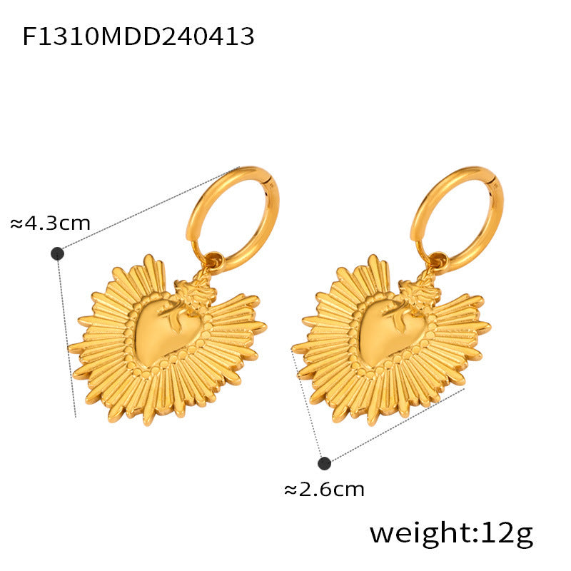 Wholesale Large and Small Ring Hollow Flower Earrings Titanium Steel Plated 18K Gold Exaggerated Earrings ACC-ES-OMK002