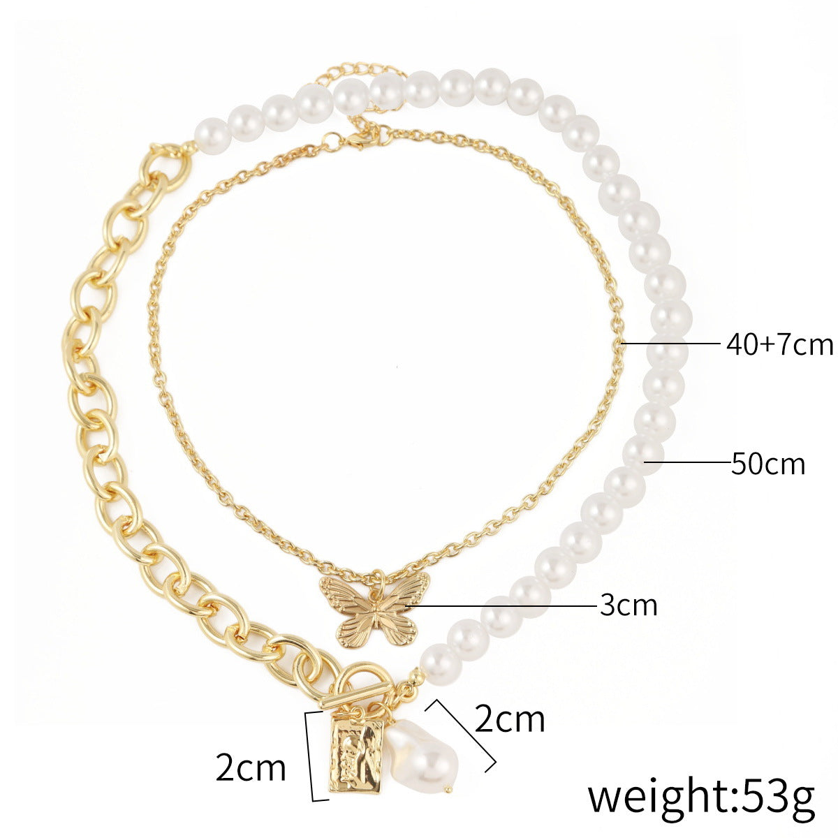 Wholesale Exaggerated Pearl Butterfly Double Layer Alloy Necklace ACC-NE-ManYi015