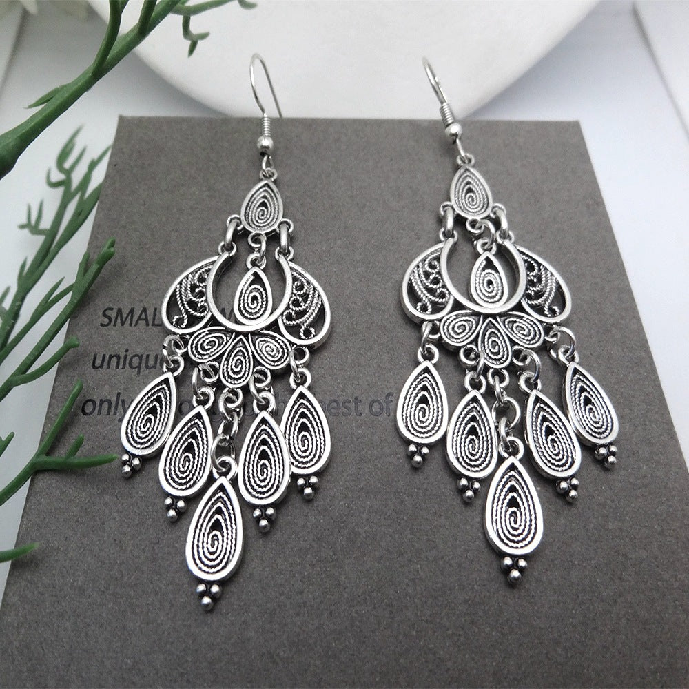 Wholesale Zinc Alloy Electroplated Long Peacock Dangle Earrings Bohemian Retro Ethnic Style Fashion Jewelry Accessory For Women Party Wear