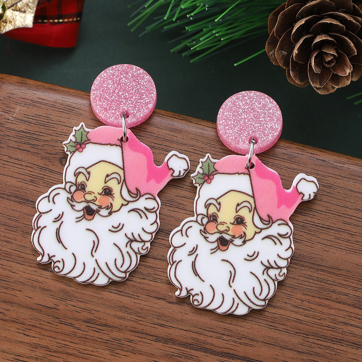 Wholesale Christmas Cute Pink   Pendant  Acrylic Earrings