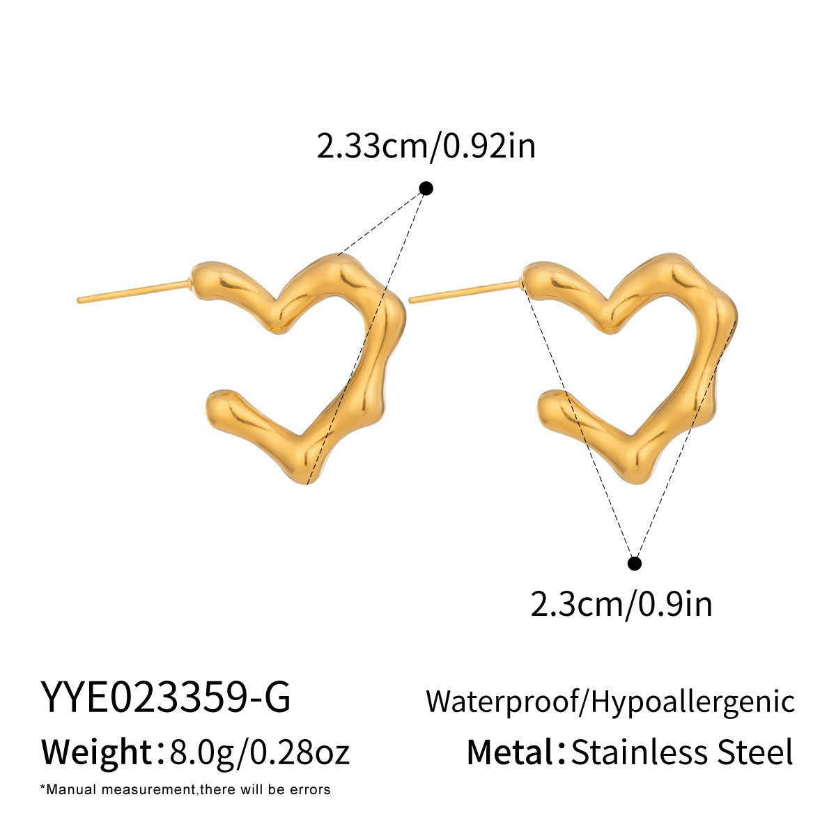 Wholesale Stylish Heart-Shaped Earrings Set PVD Stainless Steel 18K Gold Tone Fashion Accessory for Gift