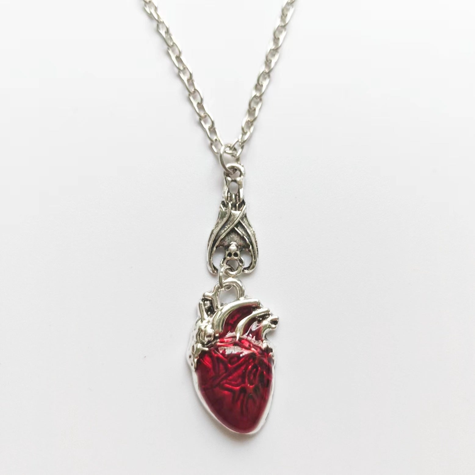 Wholesale Bohemian Bat Heart Pendant Necklace Alloy Red Fashion Accessory for Gift and Everyday Wear