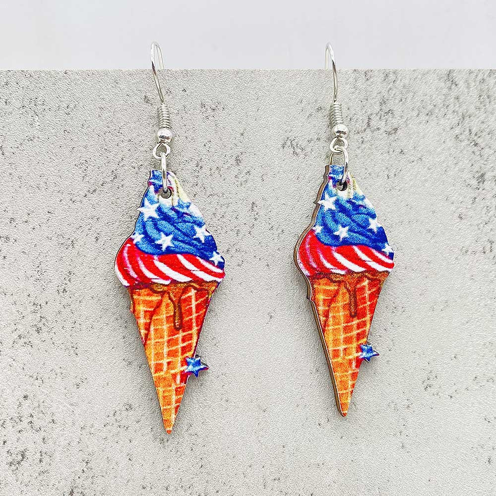 Wholesale American Independence Day Ice Cream Beach Wooden Earrings ACC-ES-Cheny014