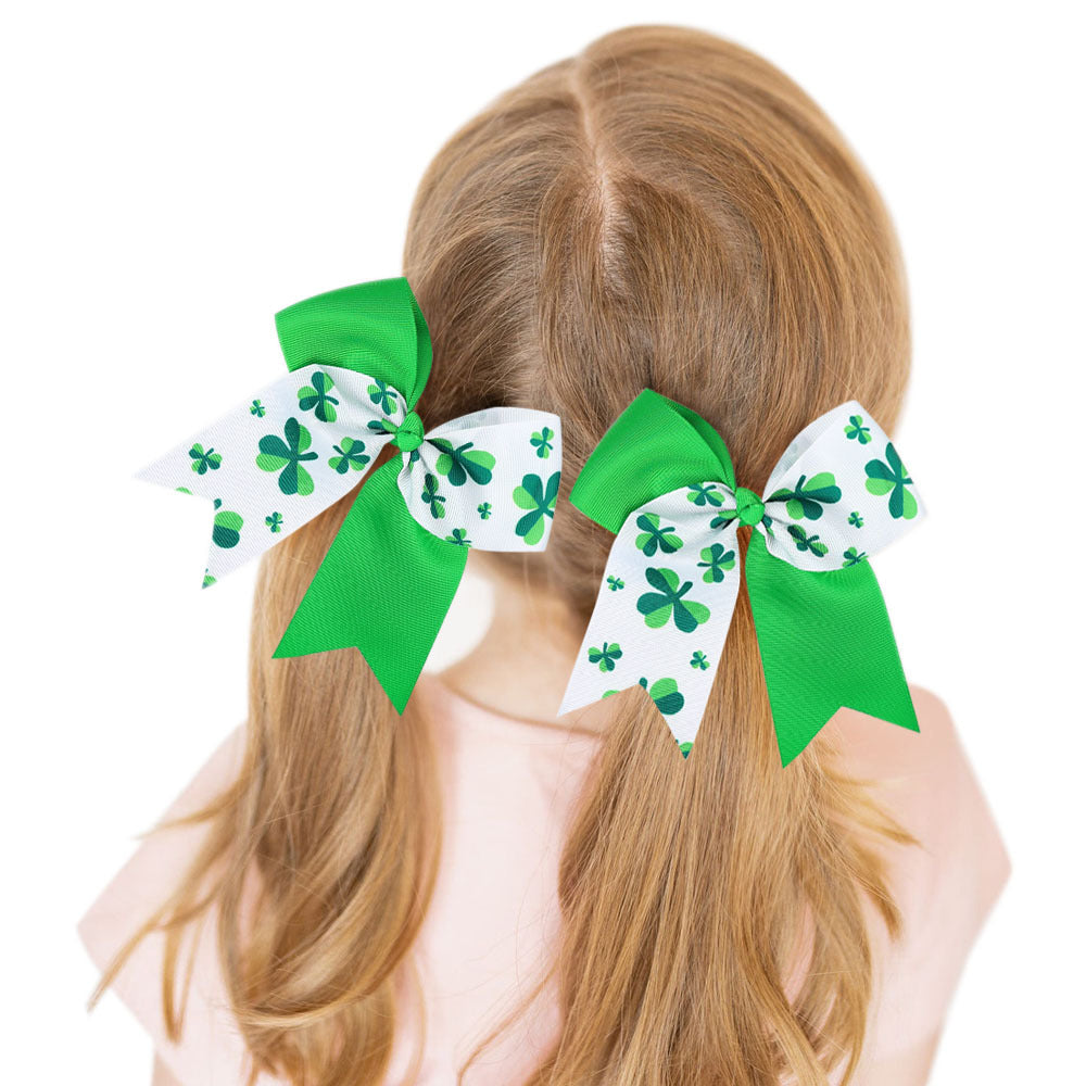 Wholesale  children's Clover dovetail bow rubber band St. Patrick's holiday hair scrunchies