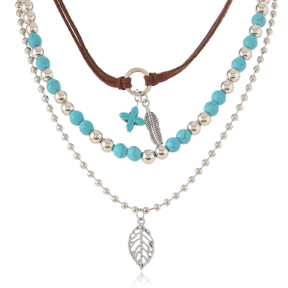 Wholesale Bohemian Turquoise Beaded Layered Necklace Set Handmade Women S 3 Piece Collarbone Chain Boutique Resale Jewelry