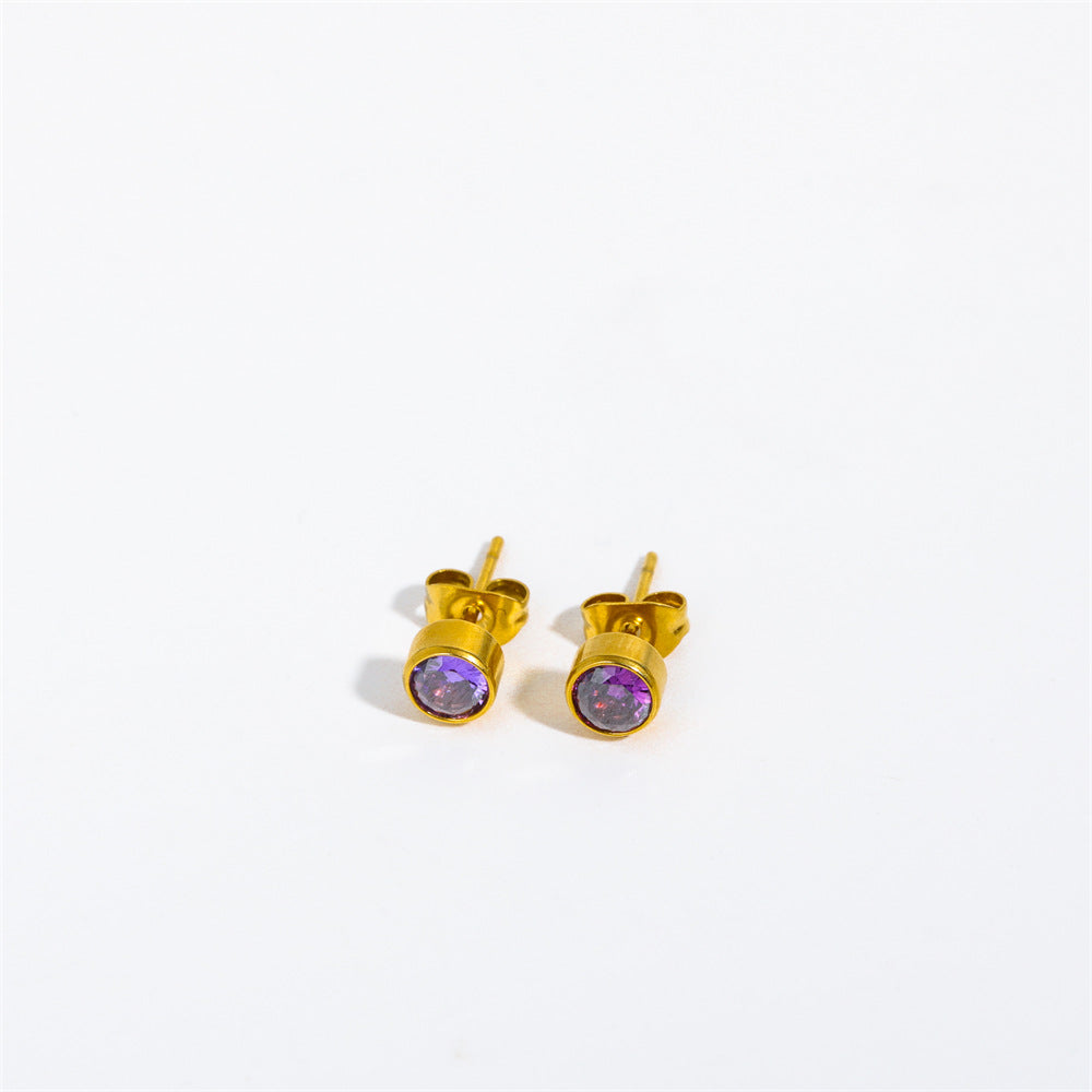 Wholesale Copper 18K Gold-plated Zircon, Twelve Zodiac Signs, Birthstones, Stainless Steel Earrings