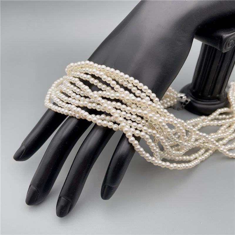 Wholesale retro multi-layer silver gray glass pearl necklace