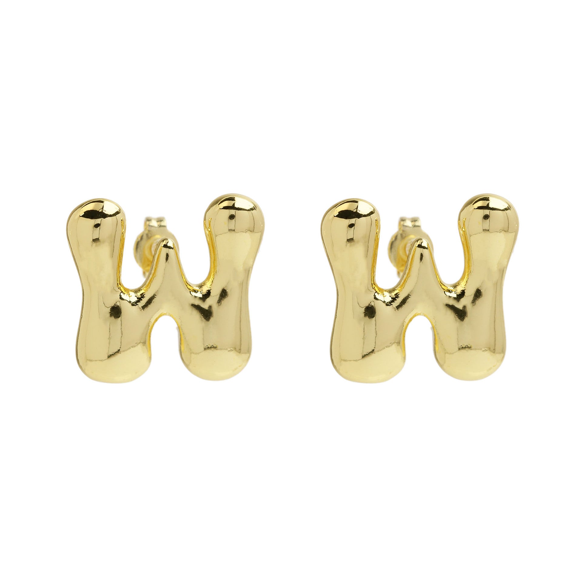 Wholesale  copper plated 18k real gold chubby bubble balloon 26 English letter earrings