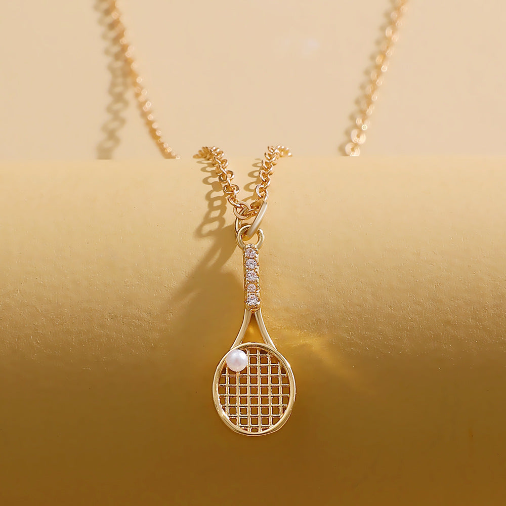 Wholesale Alloy Electroplated Tennis Racket Necklace Micro Zircon Punk Retro Unisex Jewelry Accessory