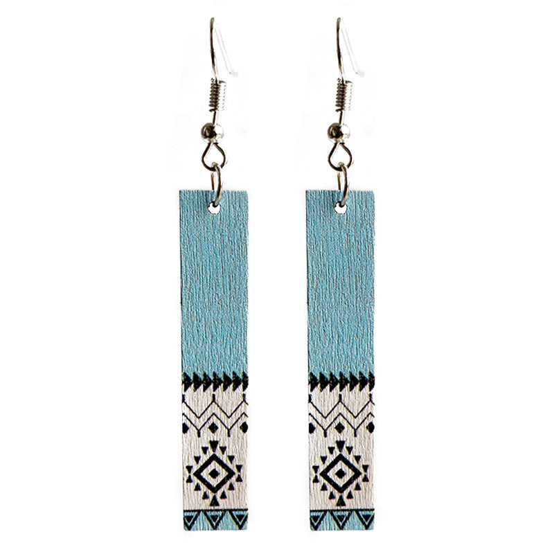 Wholesale 2pcs Wooden Aztec Print Earrings
