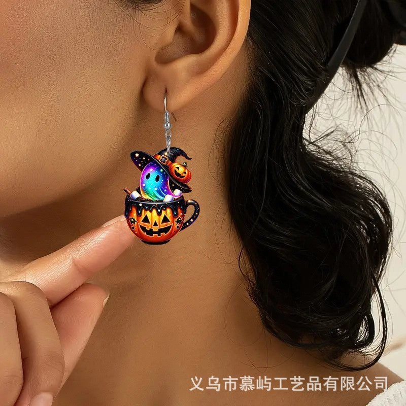 Wholesale  Rainbow Magic Ghost Pumpkin Pot Acrylic Earrings