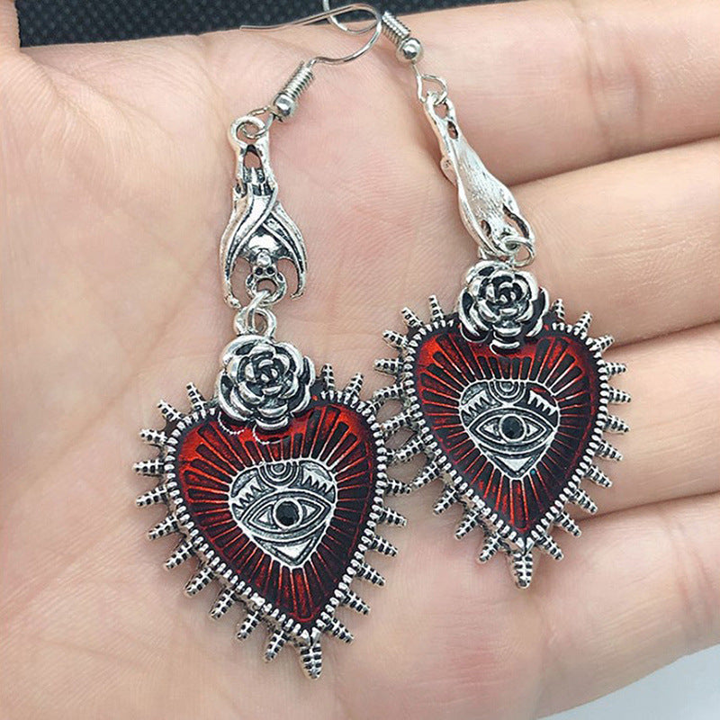 Wholesale Goth Theme Punk Wild Rose Flower Heart Shape Oil Drop Bat Earrings ACC-ES-MLR008