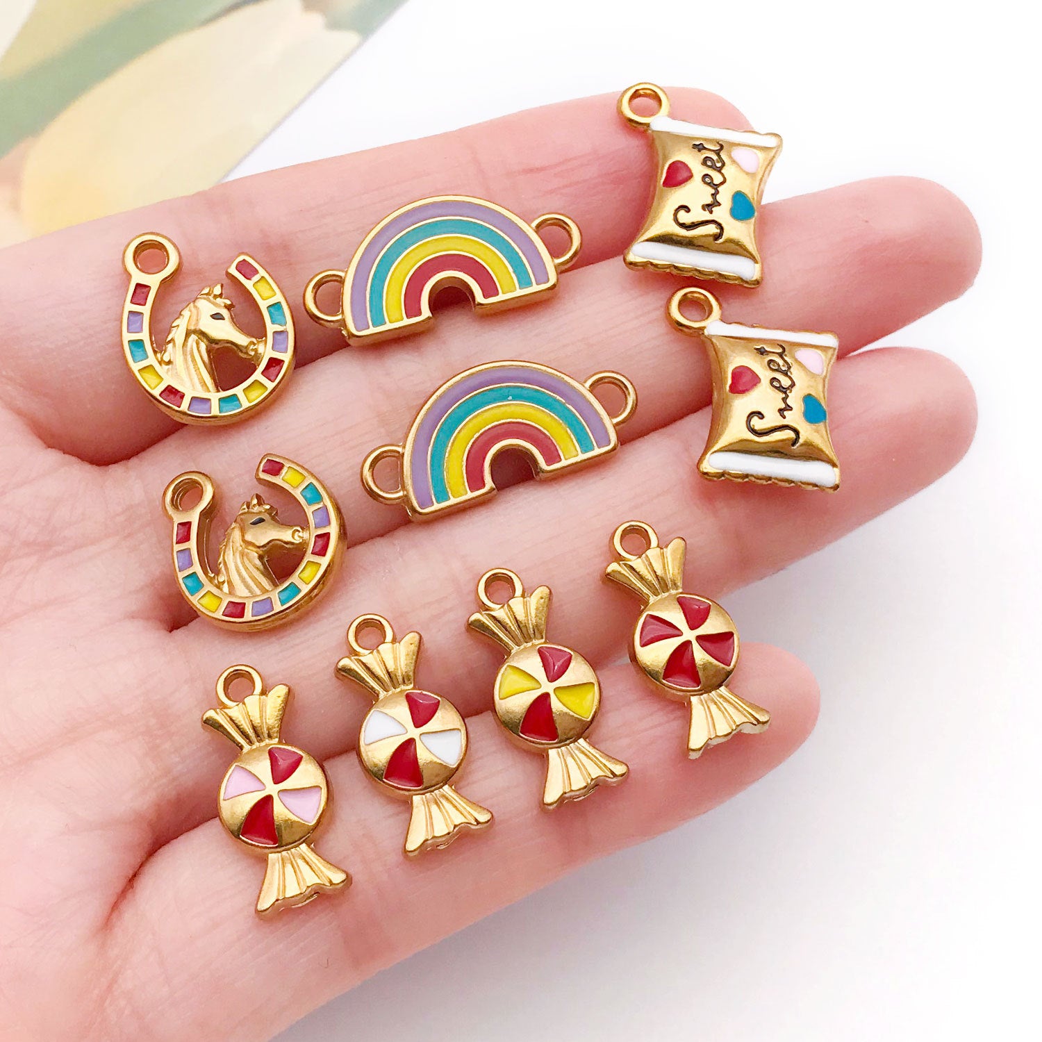 Wholesale Stainless steel enamel butterfly knot candy Western cowboy horse head  Charms