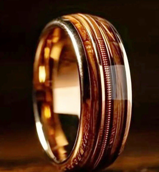 Wholesale Double Wood Grain Three Strings Couple Ring Rings Set Stainless Rings ACC-RS-TengSui002