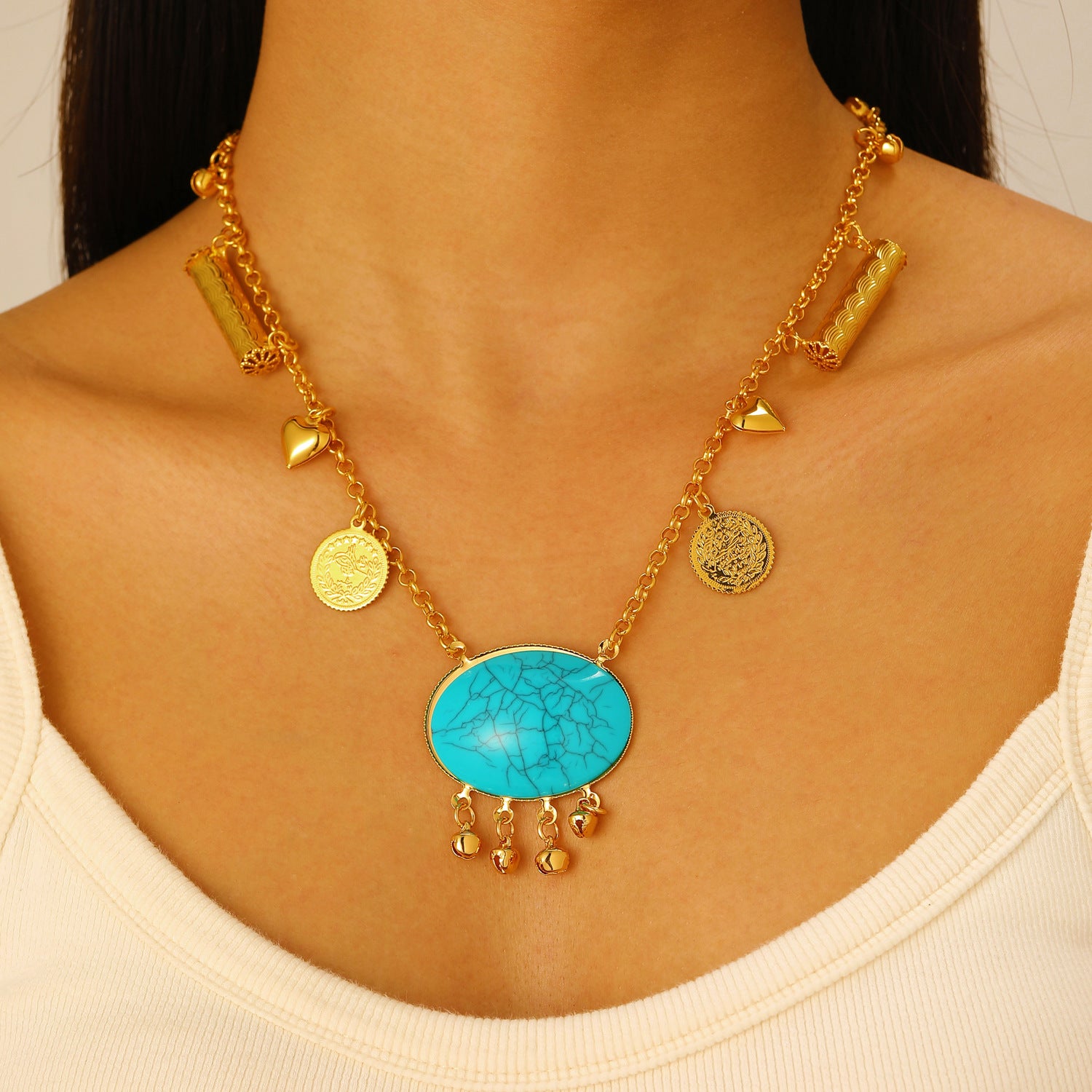 Wholesale Retro Middle Eastern Ethnic Style Layered Necklace And Bracelet Set Gold Tone Alloy Jewelry Accessory For Boutique Resale