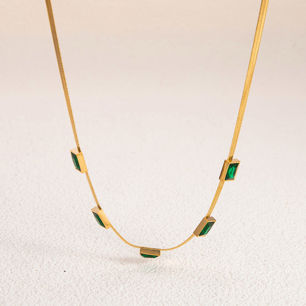 Wholesale Stainless Steel Necklace 18K Gold Plated Square Emerald Rhinestone Zircon Choker Necklaces ACC-NE-YuHui003