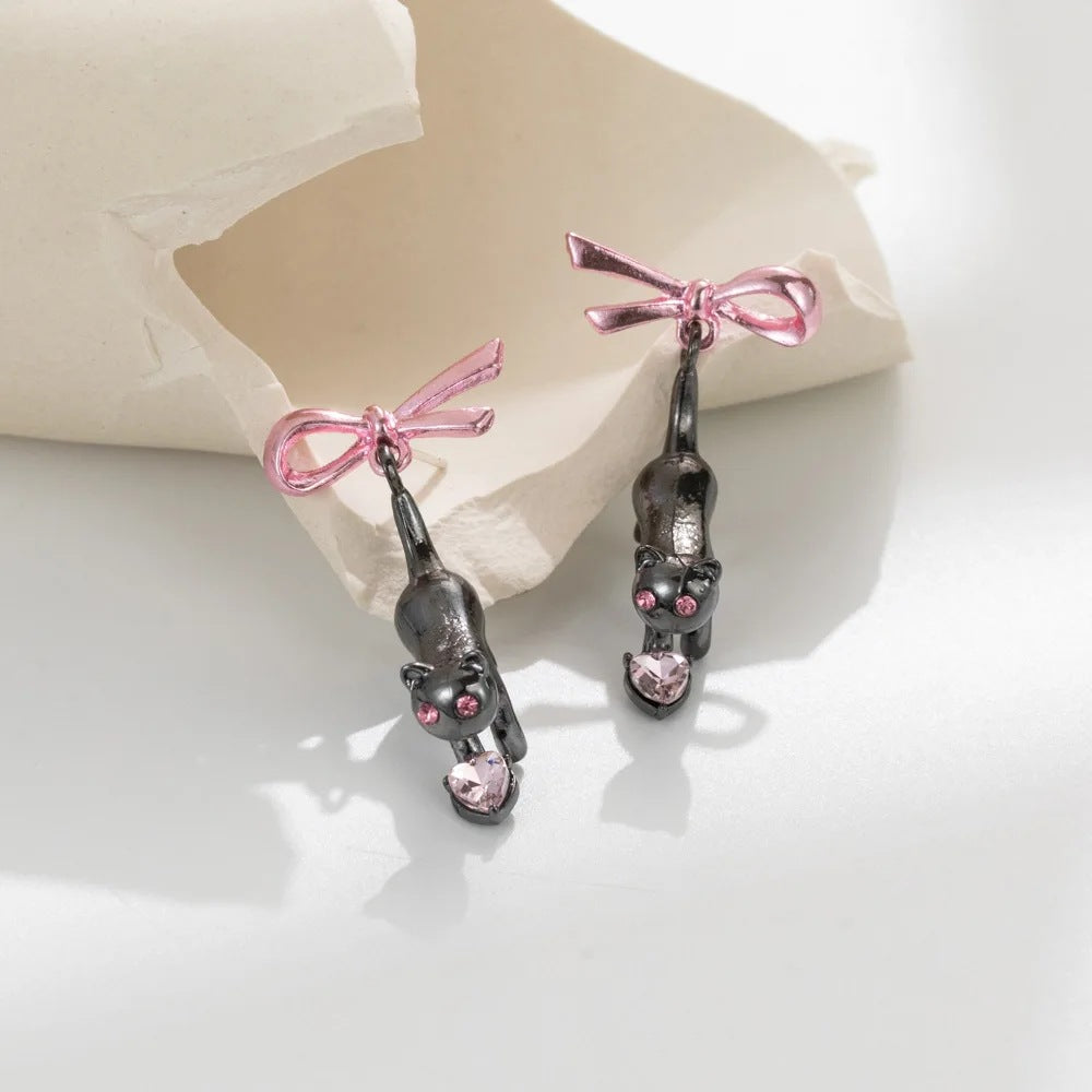 Wholesale  pink bow  cat earings