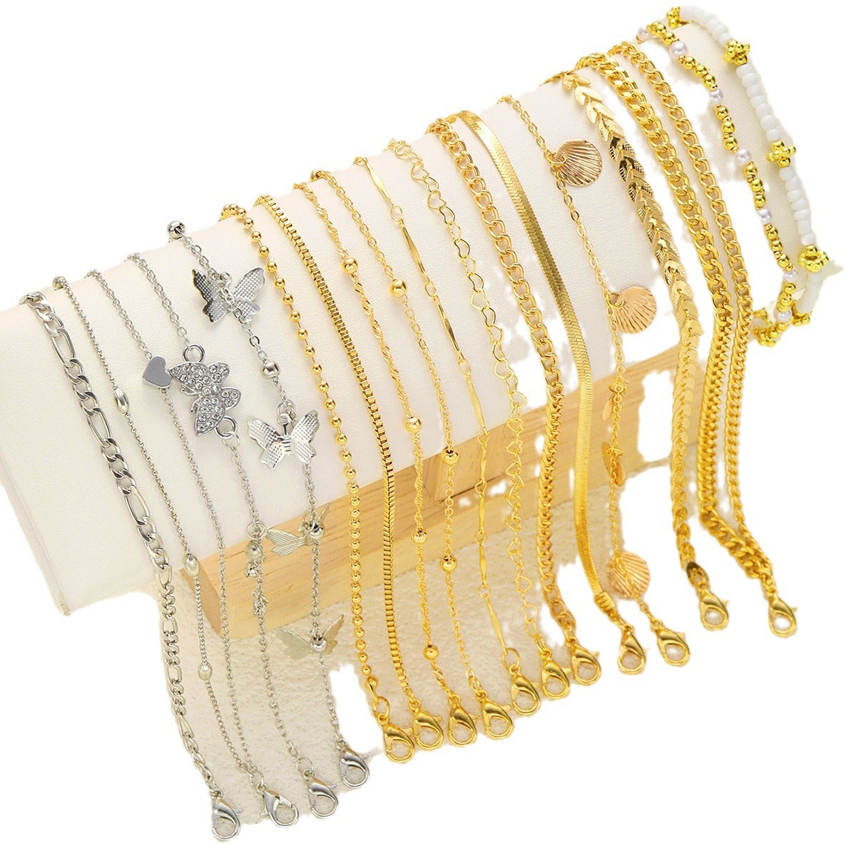 Wholesale  Light Luxury Fashion Butterfly Shell Rice Bead  Anklets Suit