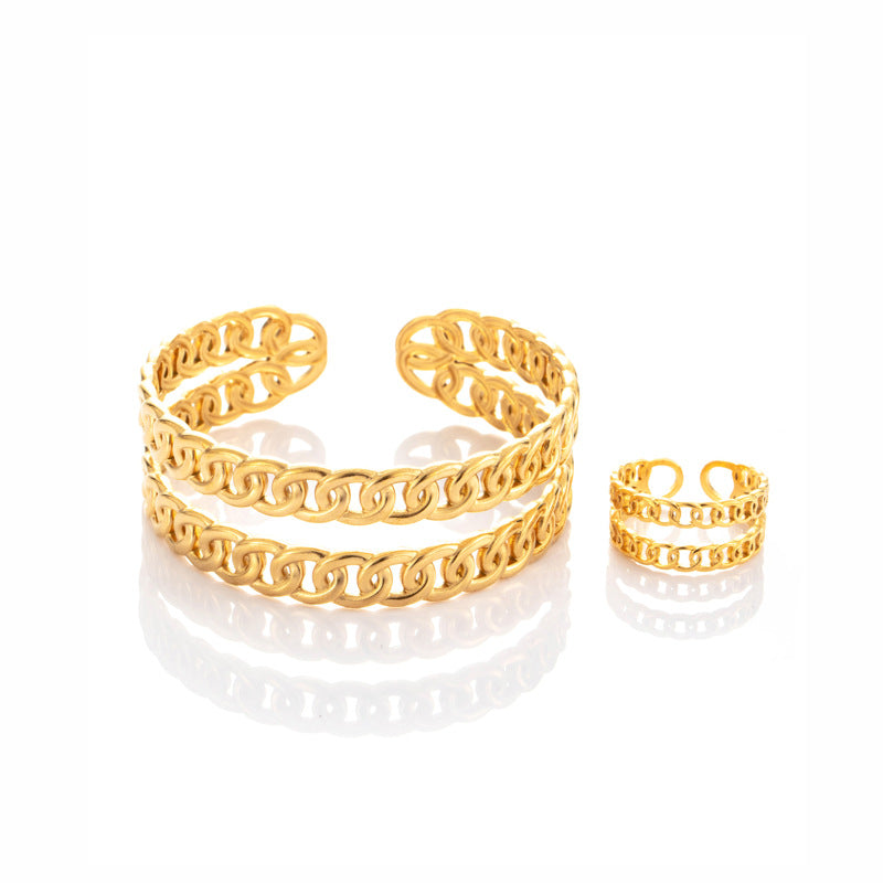 Wholesale Titanium steel personality  popular double-layer chain opening adjustable bracelet