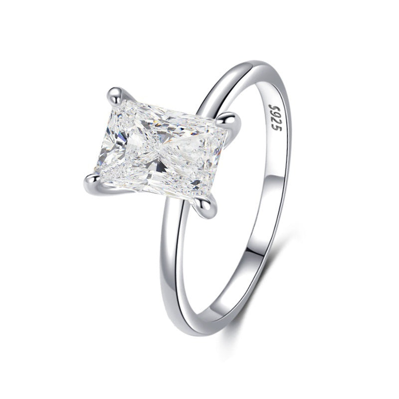 Wholesale  S925 sterling silver ice flower cut ring  luxury zircon square gold-plated ring