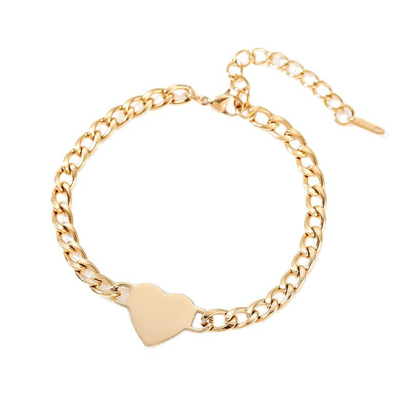 Wholesale Heart Shaped Cuban Chain Stainless Steel Bracelet Blank for Engraving Jewelry Accessory
